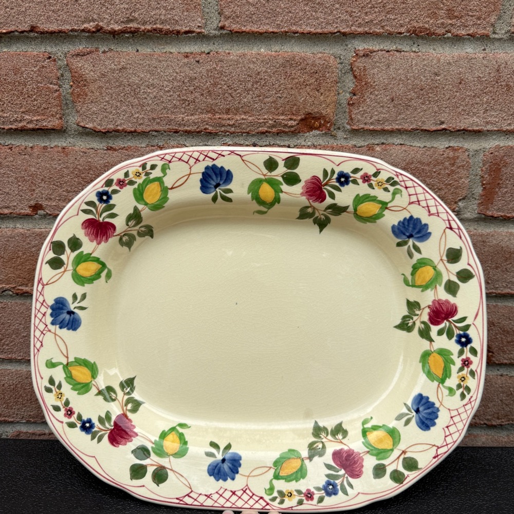 Adams Titian Ware Serving Platter Unisex 13" Cream Floral Hand Painted Plate VTG